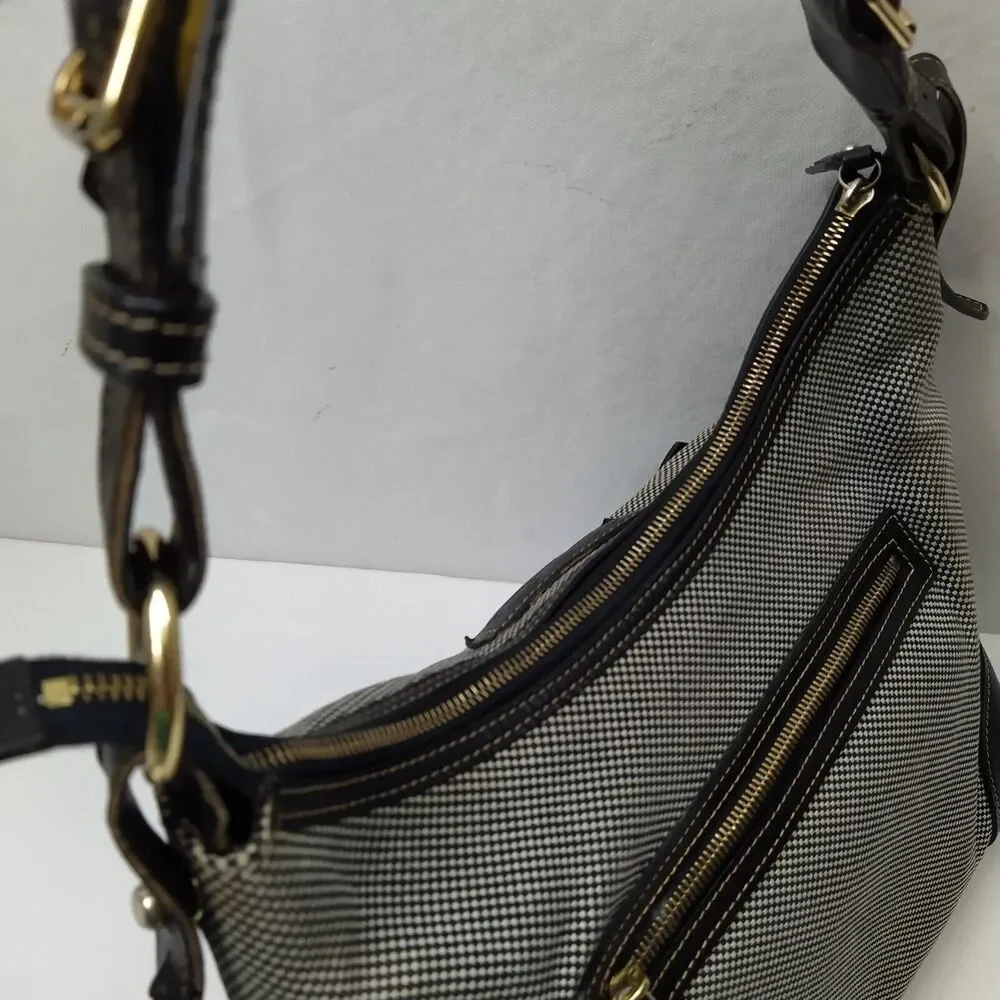 Dooney & Bourke Gray Canvas Leather Trim Front Pockets Zipper Hobo Shoulder Bag - Picture 9 of 16